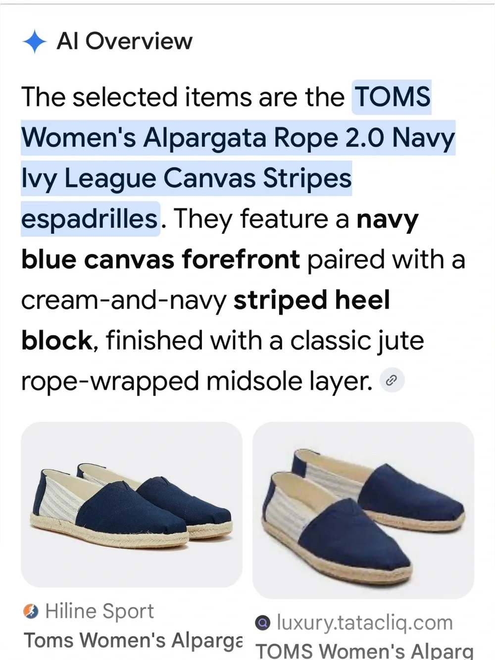 Toms Alpargata Rope Recycled Cotton University Navy stripe Slip-On Shoe6.5